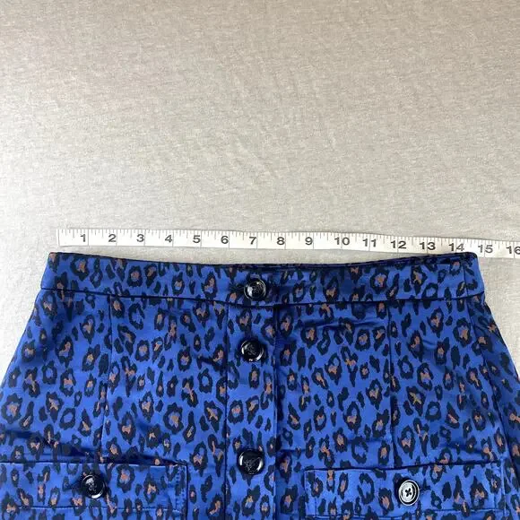 Banana Republic Blue & Black Leopard Print Skirt 4 Button Down Front Pockets - Picture 5 of 9